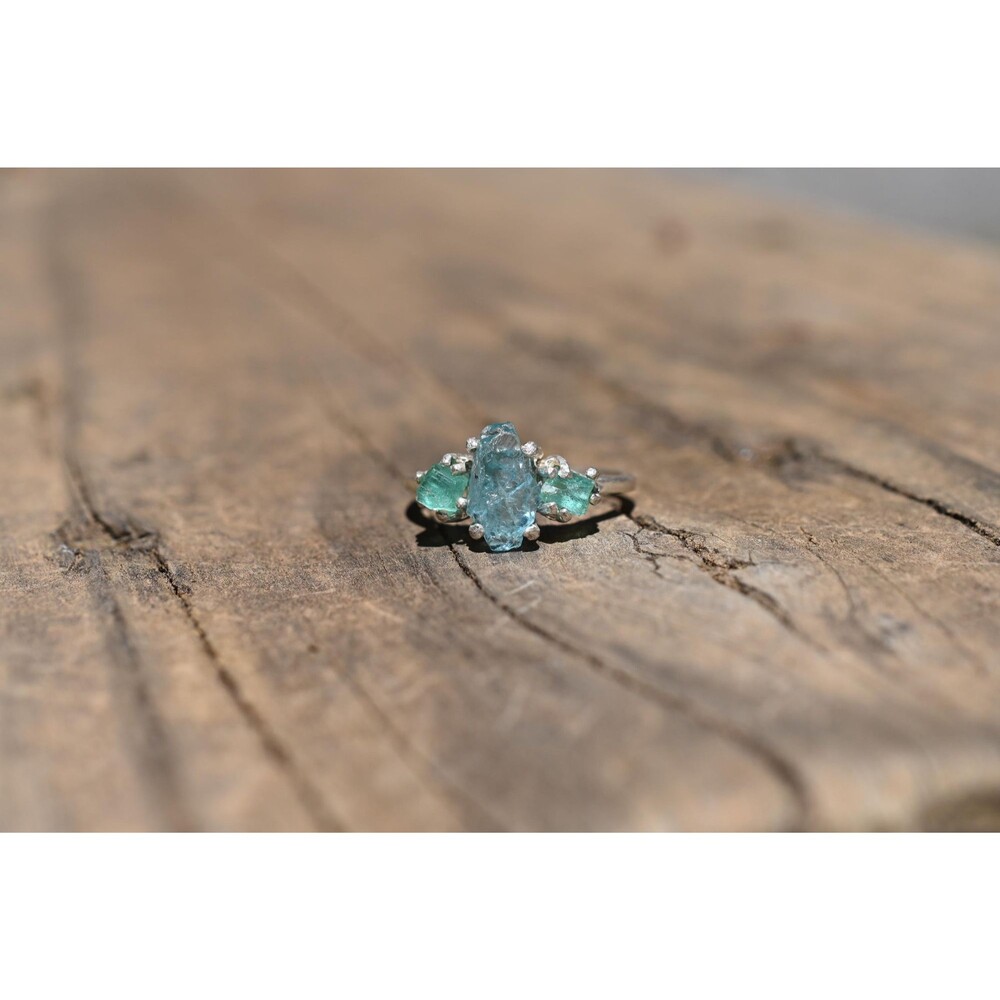 Emerald and aquamarine engagement ring size 7 anniversary  gift for women